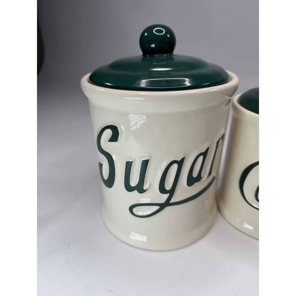 Vintage Himark Coffee Sugar & Tea Canister Set 3 Hunter Green Cream Taiwan